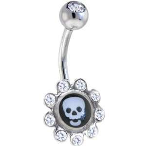  Crystalline Gem Skull Logo Flower Belly Ring: Jewelry