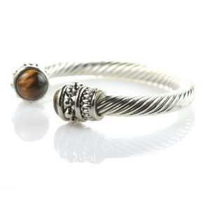   Inspired Large Cable Bracelet with Tiger Eyes End Cap: Jewelry