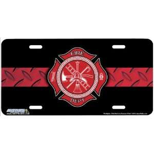 Firefighter Thin Red Line Diamond Plate Firemen Art License Plate Car 