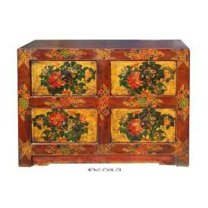  Tibetan Antique Flower Hand Painting Four Drawers Dresser 