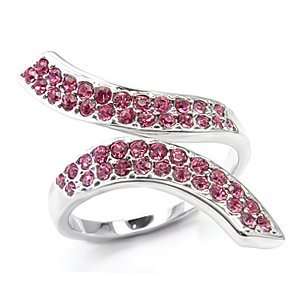   Plated Brass Ring with Rose Colored Swarovski Crystals: Jewelry