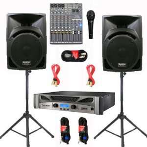   10 Speakers, Mixer, Mic, Stands and Cables DJ Set New CROWNPP1010SET5