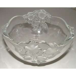   Vintage Glass Bowl W/Frosted Bas Relief Floral Design 