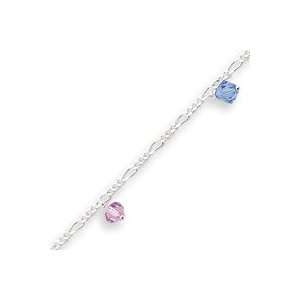   Inch Pink & Blue Crystals Beaded Figaro Anklet   10 Inch: West Coast