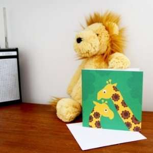   Flowery Giraffes Green Large Greeting Card 