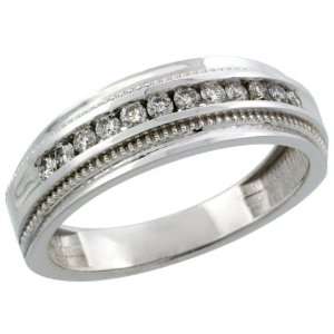 10k White Gold 12 Stone Milgrain Design Mens Diamond Ring 
