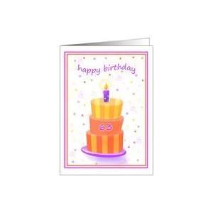  63 Years Old Happy Birthday Stacked Cake Lit Candle Card 