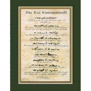  Ten Commandments with Dark Green and Gold Mats Unframed 