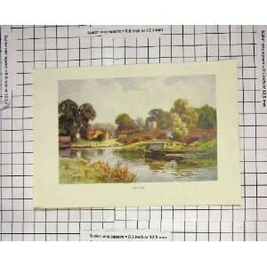  COLOUR PRINT VIEW SONNING RIVER BOAT BRIDGE TREES: Home 