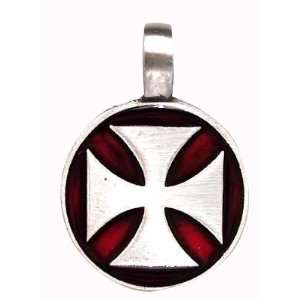  Red Iron Cross 2 Sides Pewter Pendant Necklace: Jewelry
