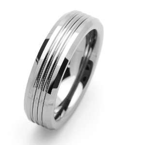 8MM Comfort Fit Tungsten Carbide Wedding Band Brushed Stripe Beveled 