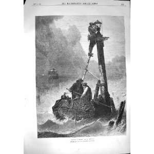  1870 Sea Scene Lighting Beacon Poittevin Antique Print 