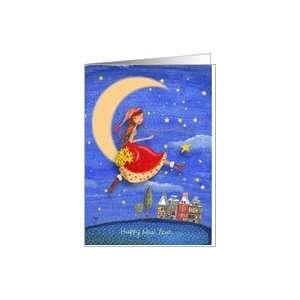  New Year   Girl on the moon   Catching stars Card Health 