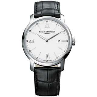 Baume & Mercier Classima Mens Leather Strap White Dial Steel Watch 