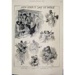  1882 New Years Day Paris Toy Vendor Greeting Sketches 