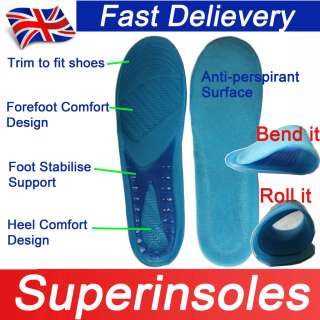 Flexible Soft GEL Arch Support Full Length Shock Reduce Insoles/Shoe 