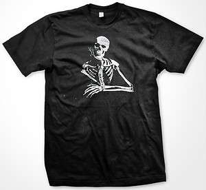 Funny Thinking Man Skeleton Arms Crossed Sitting Down Gothic Death 