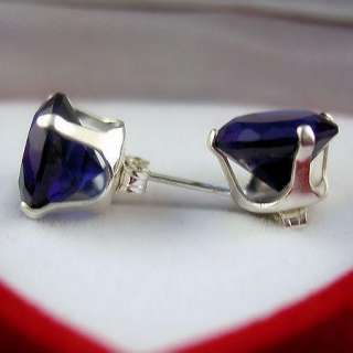 10mm Ceylon Sapphire created Stud Earrings 925 SS 8.0ct  