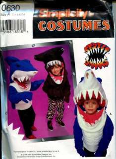 Simplicity 0630 kids Shark Costume Pattern 3 4 5 6 7 8  