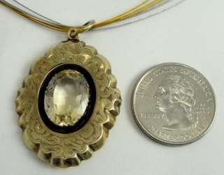 Antique Victorian 10K Gold Citrine Hand Etched Necklace  