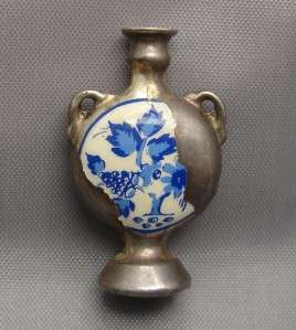 Vintage Silver & Delft Enamel Vase Urn Jug Charm  