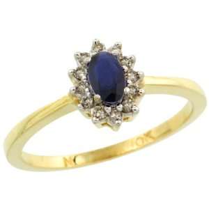 14k Gold ( 5x3 mm ) Halo Engagement Created Blue Sapphire Ring w/ 0.12 
