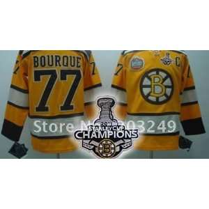 bruins #77 ray bourque yellow jersey with stanley cup patch hockey 
