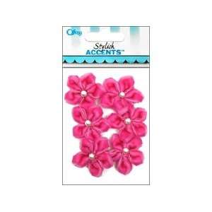 Offray Ribbon Accent Velvet Flower & Pearl Pink 6pc (3 