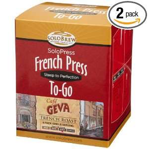 French Press To Go SoloPress, Cafe Geva French Roast Coffee, Bold, 8 