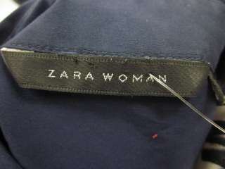 ZARA WOMAN Navy Cotton Button Down Top Blouse Sz M  