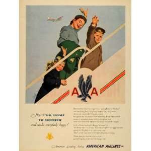  1951 Ad American Airlines Travel Family Plane Eagle Art 