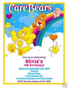Set of 10 The Care Bears Personalized Invitations #2  