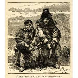  1882 Steel Engraving Native Indigenous Girl Yakutsk Winter 