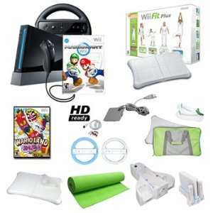 Wii Black Mario Kart Holiday Bundle with Wii Fit Plus, Yoga Mat, Games 
