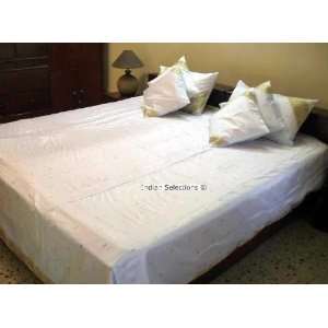 White Silk Sari Duvet Cover King Size 7 Piece Set Sari Bedding:  
