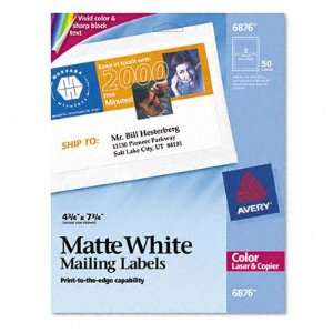 : Avery Color Printing 4 3/4 x 7 3/4 Inch White Labels 50 Count (6876 