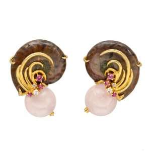 Lotus Arts de Vivre Ammonite Fossil & Multicolored Gemstone Earclips