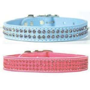 Two or Three Row Jeweled Leather Pet Collar  Leather Color BLACK 