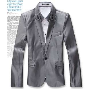Mens Slim Jacket Blazer Stylish Collar with Buttons Black/Silver US 