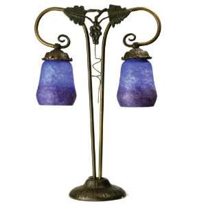   Lamp, Bronze Finish with Twin Grapevine Blue Glass: Home Improvement