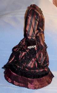 Antique 1860s Silk Stripe and Lace two piece French Fashion DOLL 