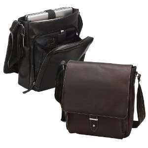   Leather Vertical Laptop Messenger Bag (Bellino) BLACK