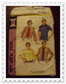 Vintage 70s Mens Dress Shirt Pattern McCalls  