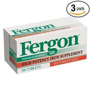  Fergon Iron Supplement, Tablets, 100 Count (Pack of 3 