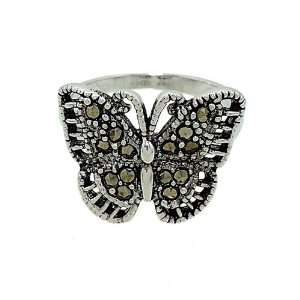    Delicate Butterfly Ring with Genuine Marcasite Size 5: Jewelry