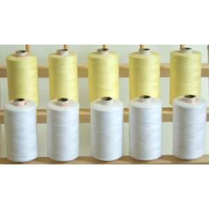 WHITE AND LIGHT LEMON SPOOLS of 3 PLY Polyester Sewing Quilting Serger 