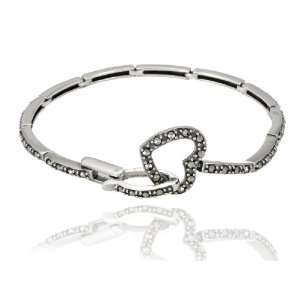  Sterling Silver Marcasite Heart Bar Link Bracelet Jewelry