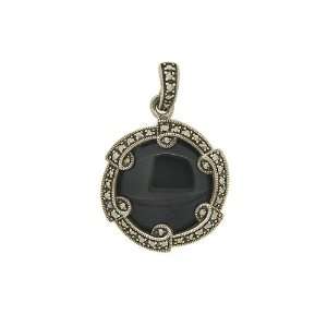    925 Sterling Silver Marcasite & Black Onyx Pendant: Jewelry