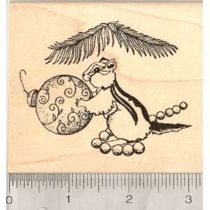  Chipmunk With Christmas Ornament Rubber Stamp: Arts 