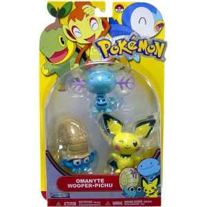   Series 13 Basic Figure 3 Pack Omanyte, Wooper and Pichu: Toys & Games